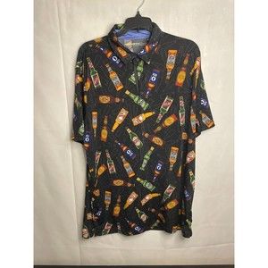 Hawke & Co Golf Shirt Mens Large Beer Bottle Design Polo Short Sleeve